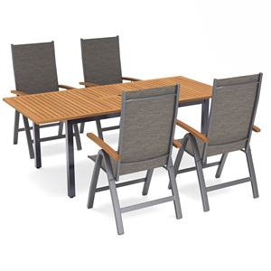 AJUNION Table à manger de jardin extensible 4 places chaises pliantes cadre en aluminium de luxe dessus en <span class=keywords><strong>bois</strong></span> ensemble table à manger et chaises d'extérieur - Product Image 1