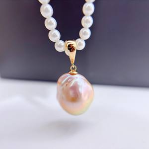 Accessoires en perles DIY, pendentif en argent S925 avec support vide, collier pendentif en forme de graine de melon tendance avec perles rondes de 9 à 13 mm, 31259 - Product Image 1