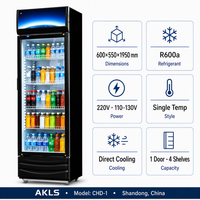 Réfrigérateur commercial vertical pour supermarché, vitrine à porte vitrée simple, refroidissement par air, 2~10 degrés ℃   Énergie du réfrigérant R600a