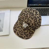 Casquette rétro à visière plate à carreaux avec lettres, style décontracté, imprimé léopard, casquette de baseball polyvalente unisexe, casquette bec de canard 100% coton