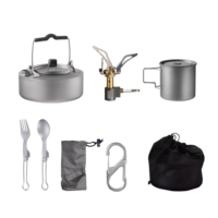 Ensemble de cuisine de camping en titane ultraléger, comprenant une marmite, une tasse, une fourchette-cuillère, une cuisinière portable, léger et durable, pour la randonnée et le camping en sac à dos
