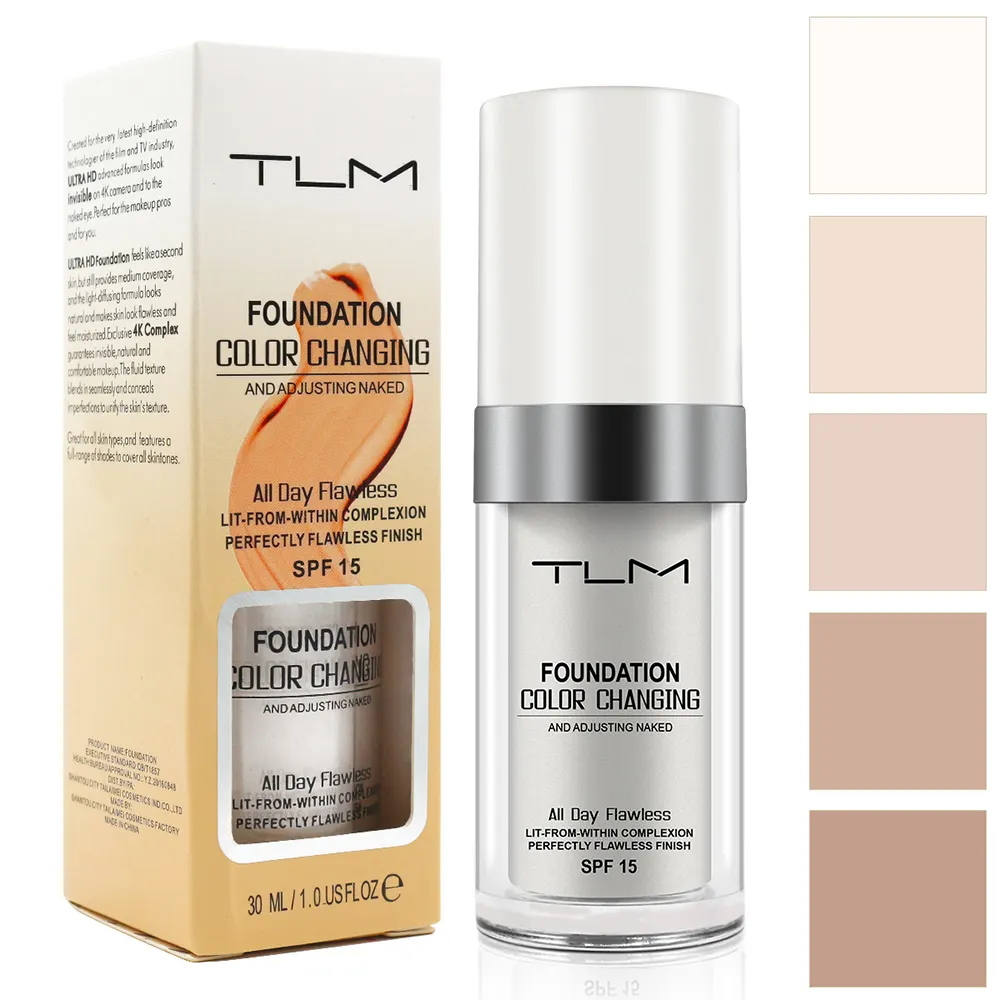 TLM-Base de maquillaje líquida hidratante natural, Corrector Iluminador, base que cambia de color con Spf