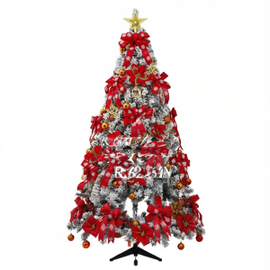 Sapin de Noël Artificiel Rouge de 210 cm pour Extérieur avec Rubans, Ornements et Base de Support - Product Image 1