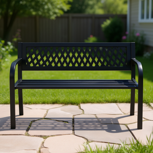 Banc de patio en fer noir 47 pouces avec dossier en maille, mobilier d'extérieur au design contemporain pour jardin - Product Image 2