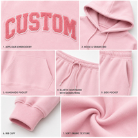 ODM Haute Qualité Ensemble de Survêtement Polaire 2 Pièces pour Femme, comprenant un Hoodie Oversize à Épaules Tombantes avec Broderie Appliquée et un Pantalon de Survêtement Décontracté, pour Tenue de Détente
