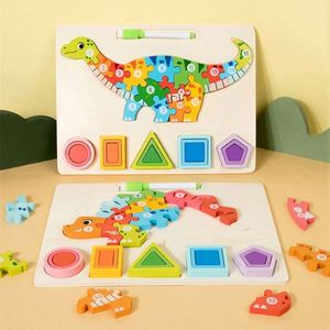 Jeu de dessin sur tableau blanc éducatif 3 en 1 pour garçons et filles, animaux, dinosaures, véhicules, puzzle en bois, jouet en bois pour enfants - Product Image 5