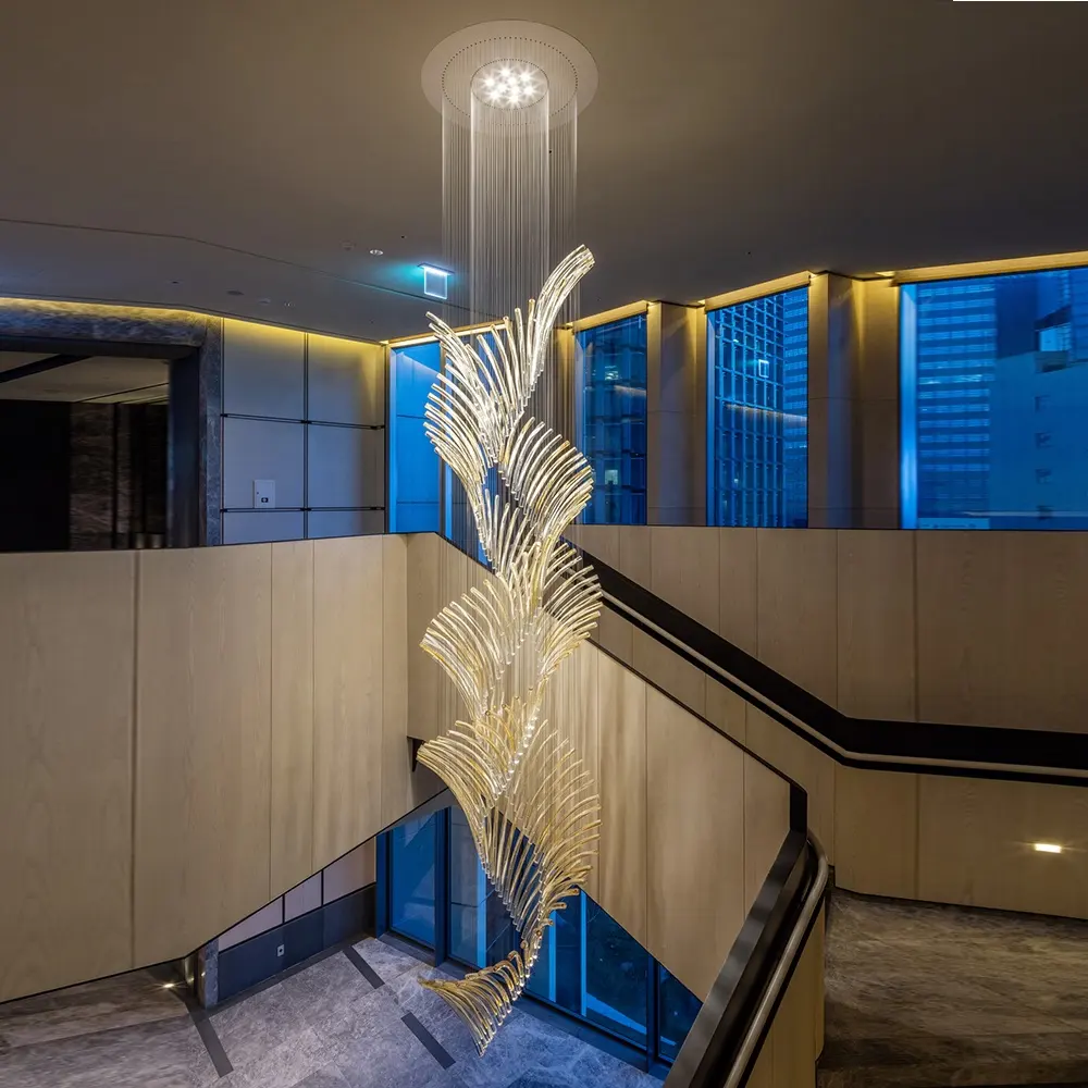Lámpara de araña de cristal soplado a mano, proyecto de hotel moderno, decoración en espiral de lujo, arte de techo