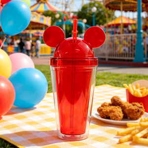 Wholesale <strong>Mickey</strong> 16oz <strong>Mouse</strong> Ears Shaped Mug Double Wall Clear Acrylic Tumbler Coffee Cup Ear Plastic Tumbler with Straw and Lid - Product Image 1