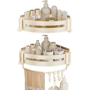 Estante de baño triangular de 2 niveles con montaje en esquina, color azul vino, para artículos de tocador, duradero, color blanco leche - Product Image 5