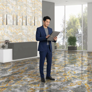 Carrelage en porcelaine effet marbre poli Marcos Black 60x120, finition brillante, pour murs et sols, carrelage en porcelaine de Chine. - Product Image 1