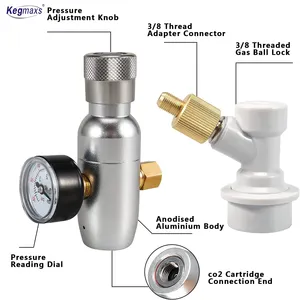 Kegmaxs CO2 Mini Keg Charger Dispenser Corny Keg Regulator 0-60PSI With 3/8"Thread Adapter Ball Lock Disconnect For Homebrew