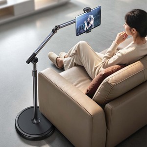 Nouvelle arrivée : support de tablette sur roulettes avec base lourde de 4,3 kg, rotation à 360°, support réglable en hauteur pour iPad jusqu'à 16 pouces - Product Image 1