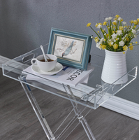 Table d'appoint moderne en acrylique transparent, extensible et pliable, gain de place, en lucite, entièrement assemblée, pour salon, meuble TV