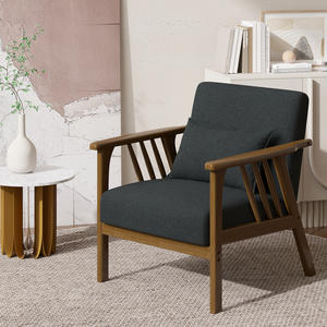 Chaise longue moderne, fauteuil d'appoint, cadre en bois, éponge haute densité, coussin ergonomique pour le bas du dos, coussin épais, salon, chambre à coucher, salle à manger - Product Image 1