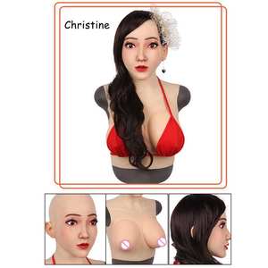 Masque de tête en silicone intégral pour femme travestie avec seins, masque de tête pour femme pour accessoires de cosplay, déguisement de mascarade, Halloween - Product Image 5