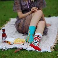 Chaussettes fantaisie unisexes asymétriques en coton, motif fruits, tomates, frites et hamburgers – Vente en gros