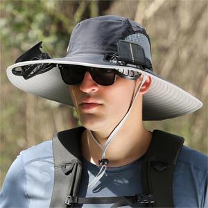 Chapéu de balde com ventiladores duplos para carregamento solar, chapéu de sol de aba larga para viagens ao ar livre, caminhadas, safari e verão, cores diferentes, protetor solar