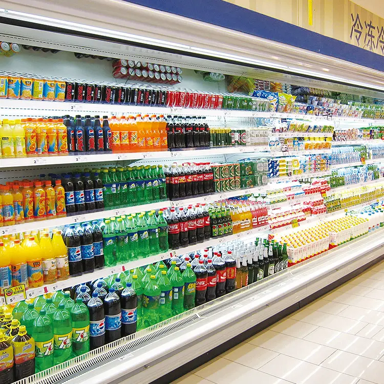 Supermarkt Gefrier schrank Multi deck Gekühlter offener Kühlschrank Früchte Milch vitrine Vitrine Kühlschrank