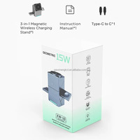 Cargador Inalámbrico 3 en 1 Plegable Personalizable de 15W, Soporte para Teléfono con Función POP-up para iPhone, Reloj y AirPods - Soporte Magnético