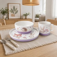 Service de table en porcelaine pour enfant avec base antidérapante en silicone, assiette + bol + tasse en céramique sans BPA pour tout-petit, lavande, 100 % alimentaire