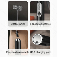 USB-перезаряжаемый вспениватель молока и взбиватель яиц 2-в-1 из высококачественного АБС-пластика для домашнего использования, 3 скорости, для кофе и чая, пищевая нержавеющая сталь 304SS, два венчика