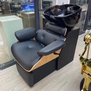 Chinesische Fabrik Modernes Design Haar wasch <span class=keywords><strong>massage</strong></span> bett für Friseursalons Friseur geschäfte Schwarzes Keramik becken Shampoo Bett - Product Image 2