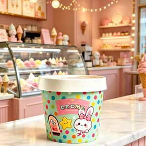 Wholesale Single Wall Disposable <b>Ice</b> <b>Cream</b> Paper <b>Cup</b> With Spoon Yogurt Dessert Easy Eating Container - Product Image 5