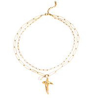 Collier élégant 2 en 1 imitation chaîne cubaine Figaro pour femme, 16 pouces, fermoir à bascule, plaqué or 18 carats, acier inoxydable, bijoux d'anniversaire