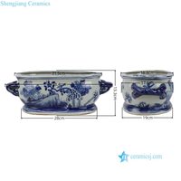 RZSC68-F Bac à plantes en céramique vintage à motif floral et d'oiseaux, bassin ovale en porcelaine pour la décoration de la maison et du jardin