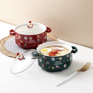 Bán Sỉ Bát Họa Tiết Giáng Sinh Màu Đen Đỏ Xanh Lục Trong Suốt Bát Gốm Tròn Có Tay Cầm Nắp - Product Image 2