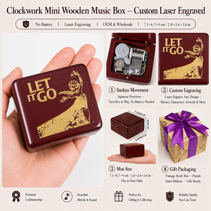 Caja de Música de Madera Color Vino Tinto, Manivela Manual, 18 Notas, Let It Go, Imagen Grabada, Película de Animación Frozen, Personalizada, OEM, Venta al Por Mayor - Product Image 2