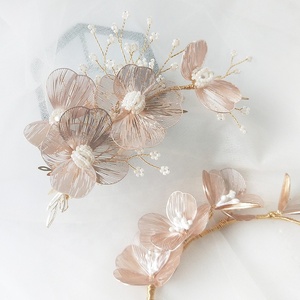 Accesorios <span class=keywords><strong>para</strong></span> el cabello de boda de estilo coreano, diadema nupcial de flores de <span class=keywords><strong>alambre</strong></span> dorado, pinza <span class=keywords><strong>para</strong></span> el pelo, accesorios <span class=keywords><strong>para</strong></span> el pelo de viaje - Product Image 4