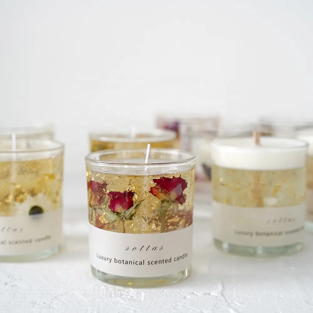 젤 촛불 럭셔리 간장 왁스 향기로운 촛불 수제 식물 꽃 홈 장식 velas 아로마 양초