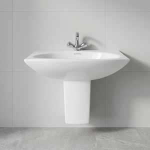 Gorgeous Design Rectangle Half-Pedestal Ceramic Wash Basin Eco-Friendly Water Resistant Hospitals Economical - Product Image 1