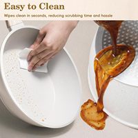 Ensemble de casseroles et poêles multifonctionnelles antiadhésives 8 pièces, poignées en silicone, design granit blanc, compatible induction, passe au lave-vaisselle