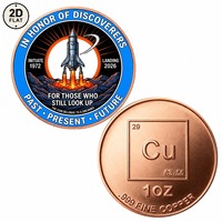 Pièce de monnaie en cuivre pur 999 de 1 once, imprimée en couleur 2D sur mesure, en gros, avec un design commémorant les découvreurs et la mise en orbite de la fusée, du passé vers l'avenir