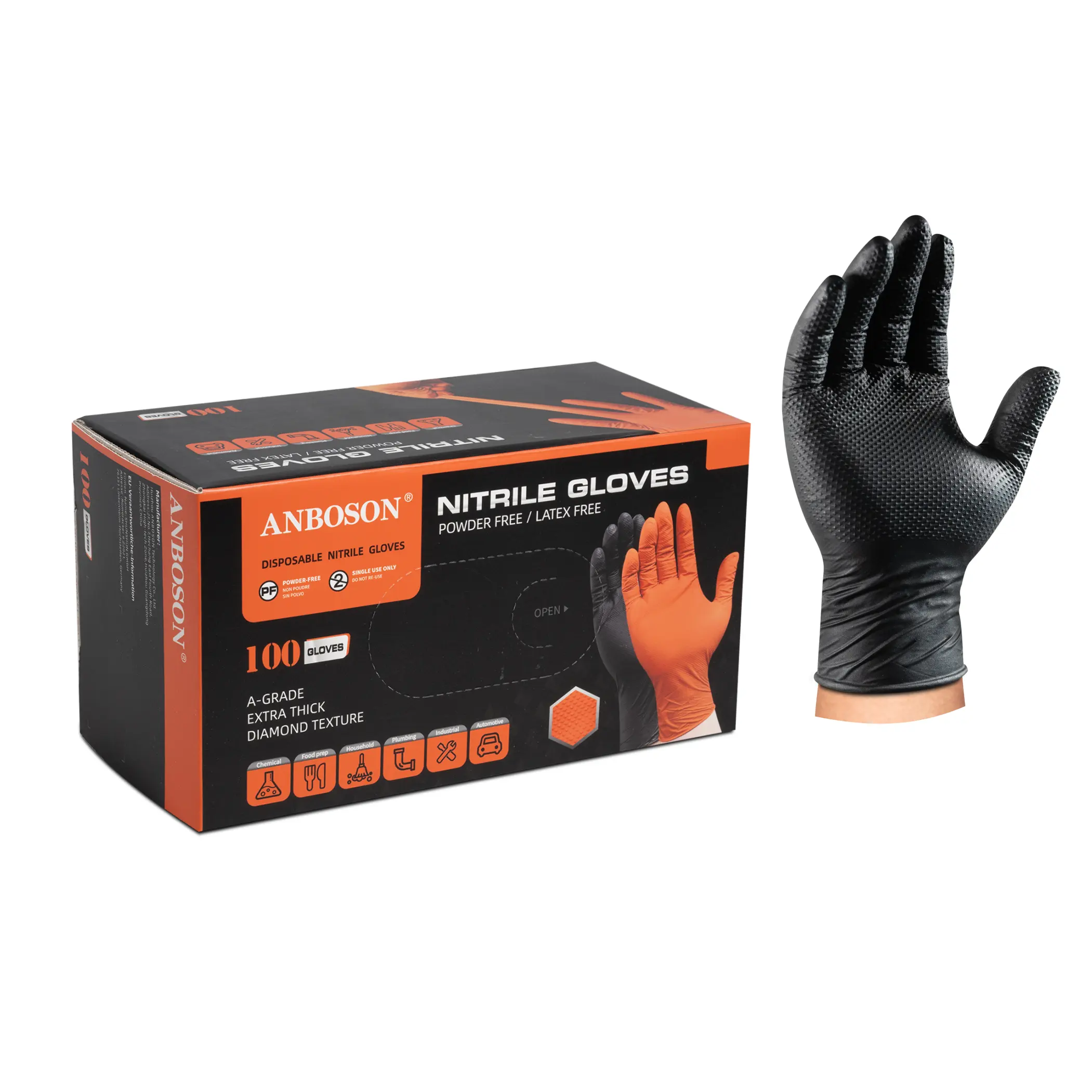 8Mil 9Mil Black Nitrile heavy duty mechanic safe work touchntuff latex powder free nitrile gloves guantes de trabajo
