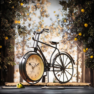 European Vintage Bicycle Design <b>Retro</b> <b>Desk</b> Clock Iron Wrought Luminova Quartz Silent Needle Display Home Decoration - Product Image 3