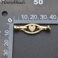 Accessoires de bijoux sans Nickel Anti-décoloration plaqué or CZ Pave grande taille creux ovale coeur fermoirs à ressort pour Bracelets de femme DIY