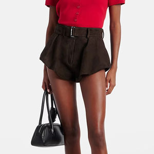 Velours Pod Type femmes Shorts Y2k Vintage mode élégant taille haute pantalon court avec ceinture 2025 été nouveau - Product Image 1