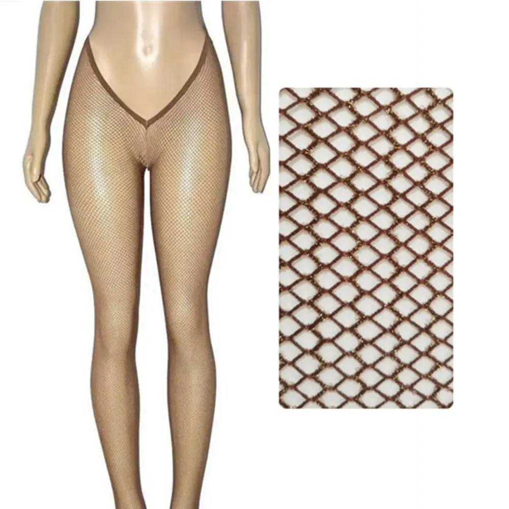 V Forma Meia Sexy Glitter Meias Mulheres Fishnet Meia-calça Carnaval V Cut Glitter Meias Justas