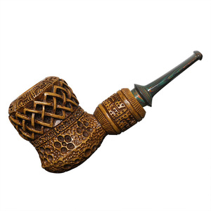 Muxiang Tobacco Pipe Bent Type Solid Wood Carved Brown Filter Core Smoking Set - Product Image 5