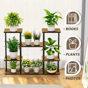 Étagères de jardinière de support de plante verte en bois nordique à 4 niveaux, support de plante en fer forgé minimaliste moderne de salon créatif