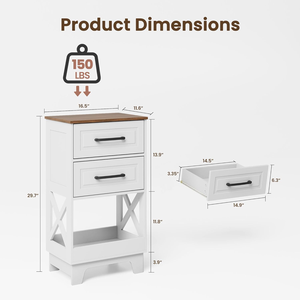 Set of 2 <strong>Tall</strong> Nightstands, 2-Drawer Wooden End Tables with Open Shelf, Rustic Modern <strong>Bedside</strong> <strong>Cabinets</strong> for Bedroom - Product Image 3