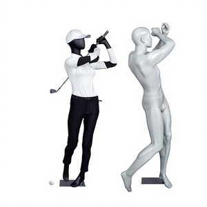 Manichini Usati per Golf, Dummy Sportivi Maschili e Femminili per <span class=keywords><strong>Negozi</strong></span> di <span class=keywords><strong>Abbigliamento</strong></span>, Neri e Grigi, Fibra di Vetro, Corpo Intero, USA ed Europa - Product Image 1