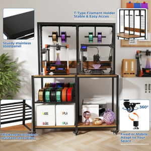 Banc de travail pour imprimante 3D industrielle avec étagère de rangement et support pour filaments, 1200x900x400mm, structure métallique - Product Image 4