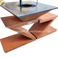 Table de barbecue et brasero en acier Corten à motif zigzag pour 3 à 5 personnes, extérieur, à bois, avec contrôle tactile de la flamme et rangement pour bûches
