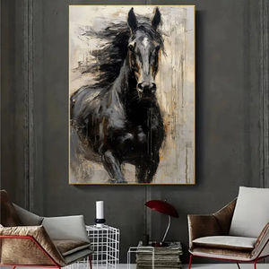 ديكور جداري لغرفة المعيشة ، صورة وحدات من الحصان الأسود ، لوحات حيوانات ، مطبوعات فنية قماشية - Product Image 4