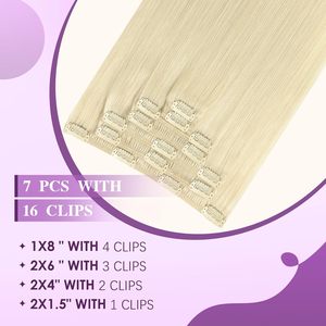 FUBILI 75g Platinum Blonde Remy Extensiones de cabello humano 7PCs 16 pulgadas Sedoso Recto Doble Trama Clip-In para mujeres Cabello real - Product Image 3