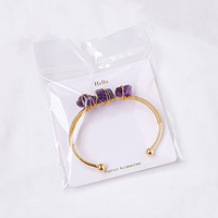 Bracelet jonc doré gravé au laser avec pierres précieuses et cristaux, vente en gros, pierre brute naturelle de guérison, art populaire, bijoux faits à la main